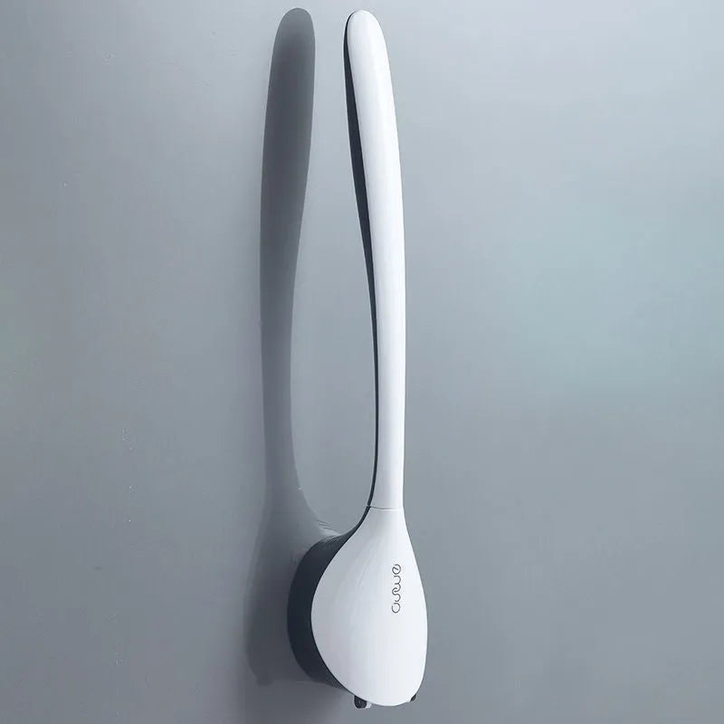 Silicone bathroom cleaning kit brush with soft rubber head and ergonomic handle in black