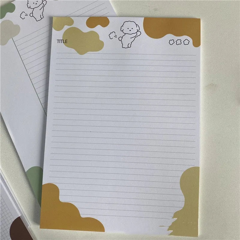 INS Wind Marshmallow Dog themed B5 sticky note paper pad in open pack showing sheets.