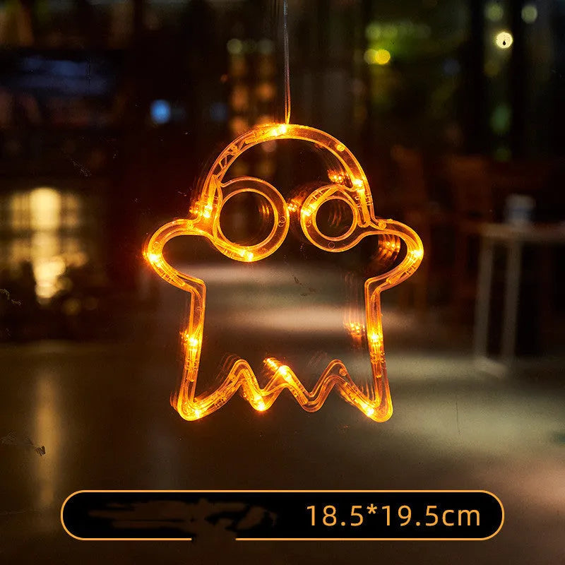 Halloween window hanging LED lights with spider, pumpkin, and ghost designs for holiday decoration
