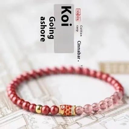 Koi purple cinnabar and strawberry quartz bracelet with retro style and adjustable fit for women