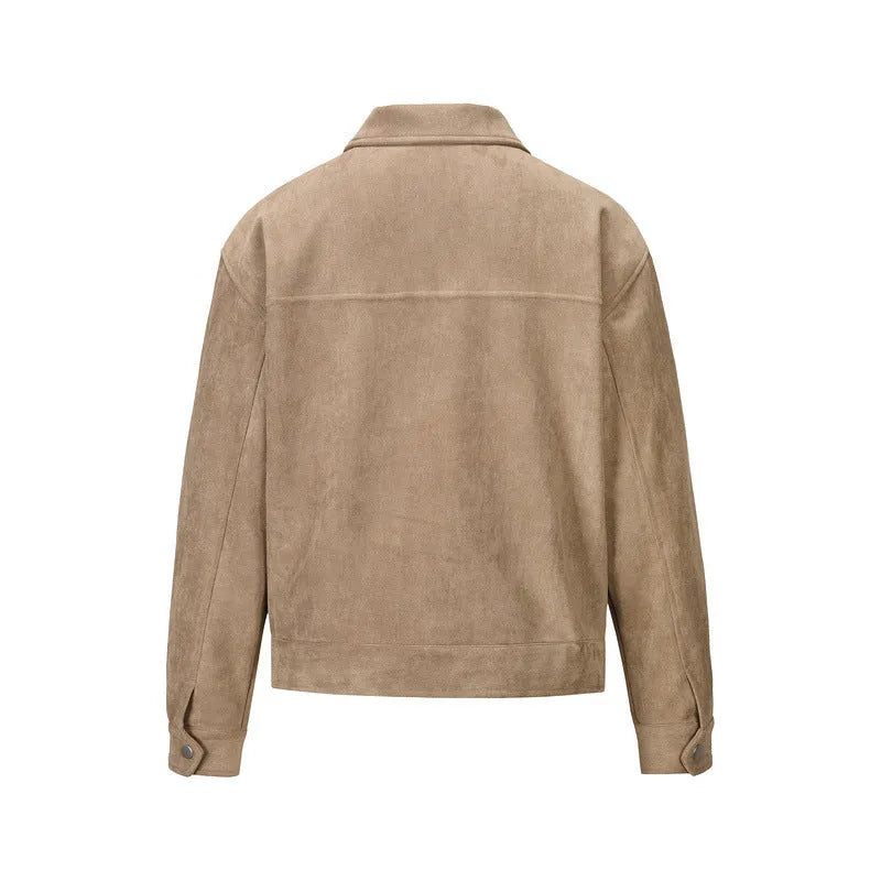 Slim fit men's jacket with a thickened zipper and large pockets in camel colour