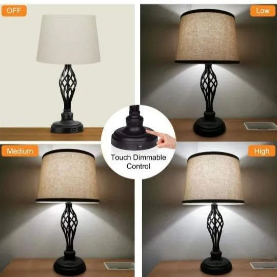 European style alloy touch dimmable bedside table lamp with USB socket