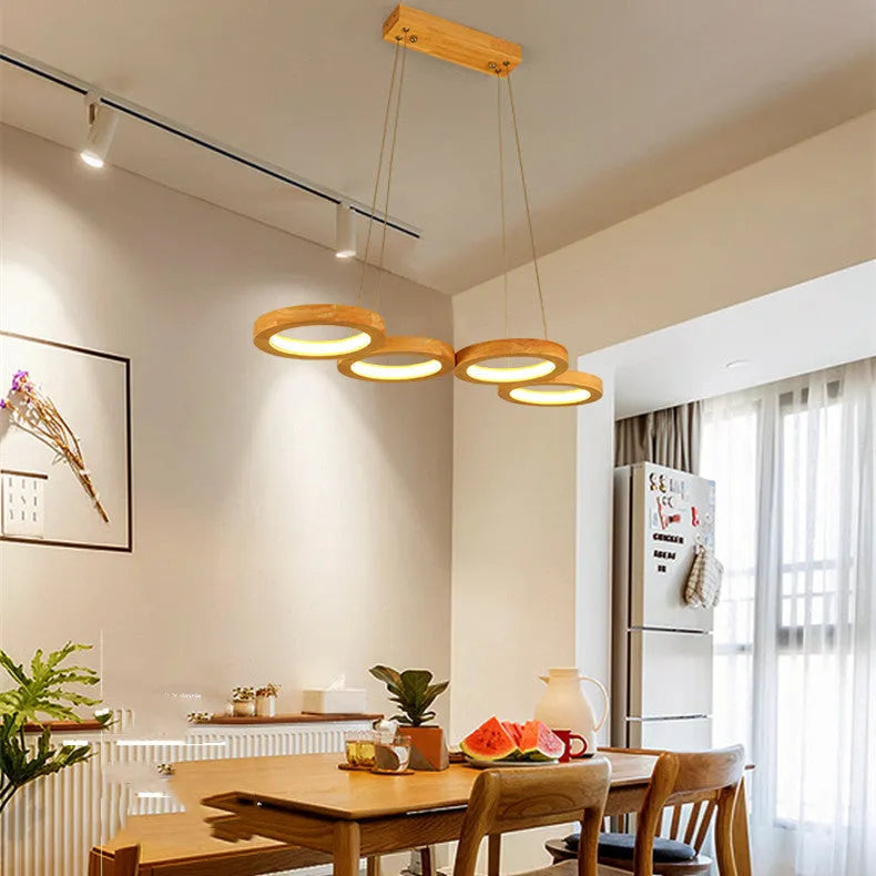 Solid wood LED pendant light, round wooden chandelier in 4 or 5 head options, 220V