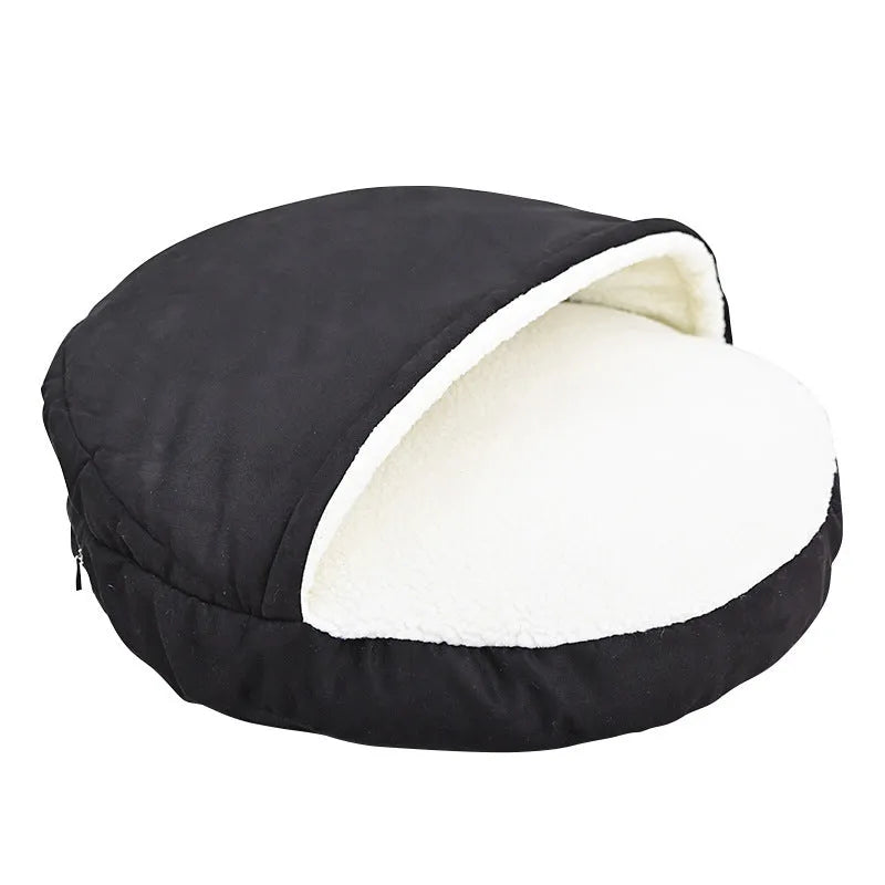 Brown cloth dog kennel with removable washable cover for small to medium dogs.