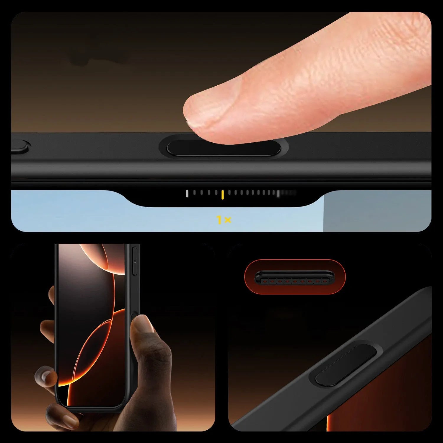 Black transparent magnetic iPhone 16 case with airbag corner protection