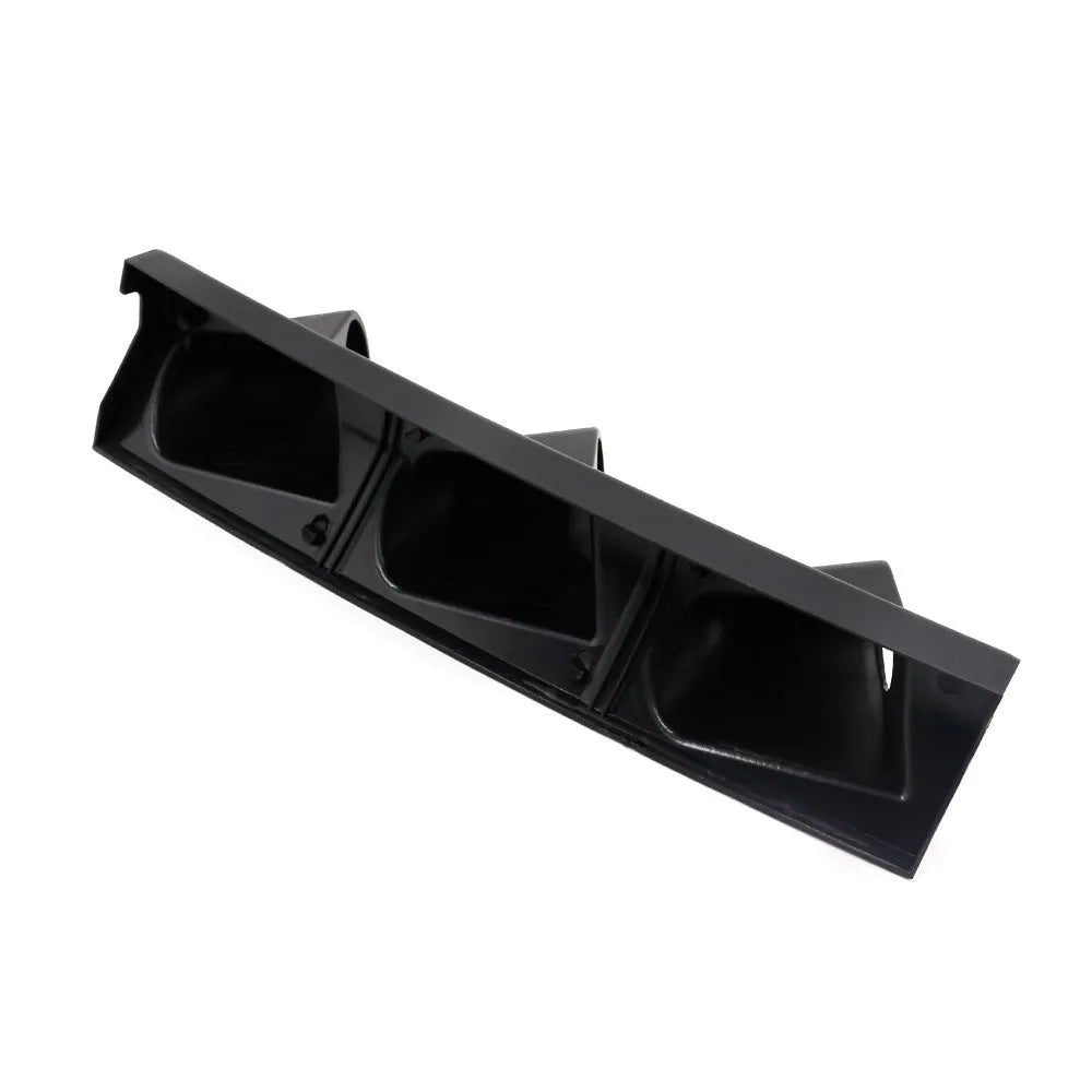 Black ABS plastic instrument frame with three holes for 52mm gauges, suited to right-hand drive car dashboards.