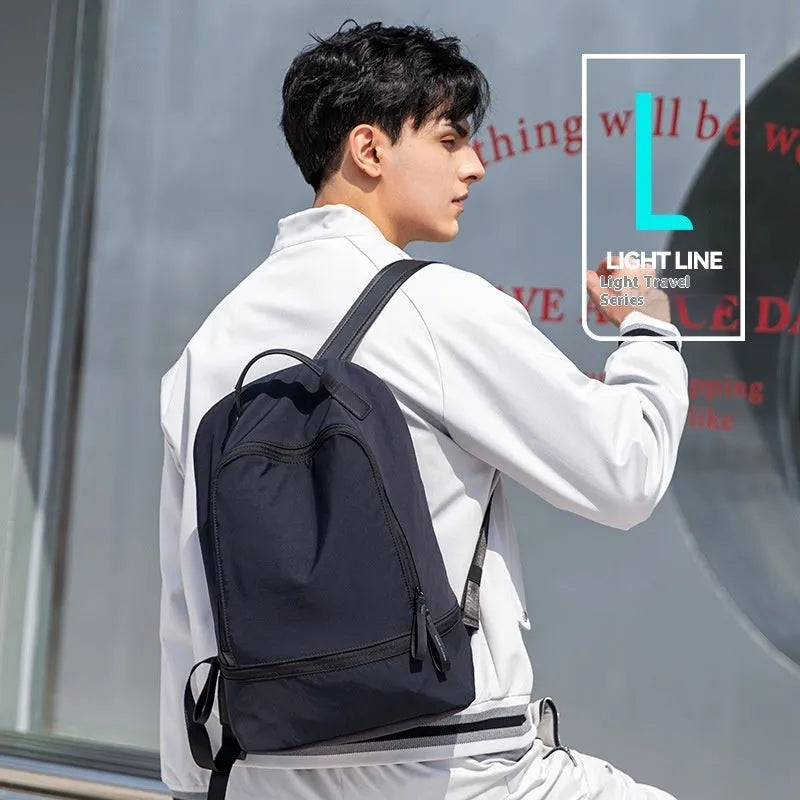 Blue Black ultra light Oxford cloth travel backpack with below 20L capacity and sewn thread detail.