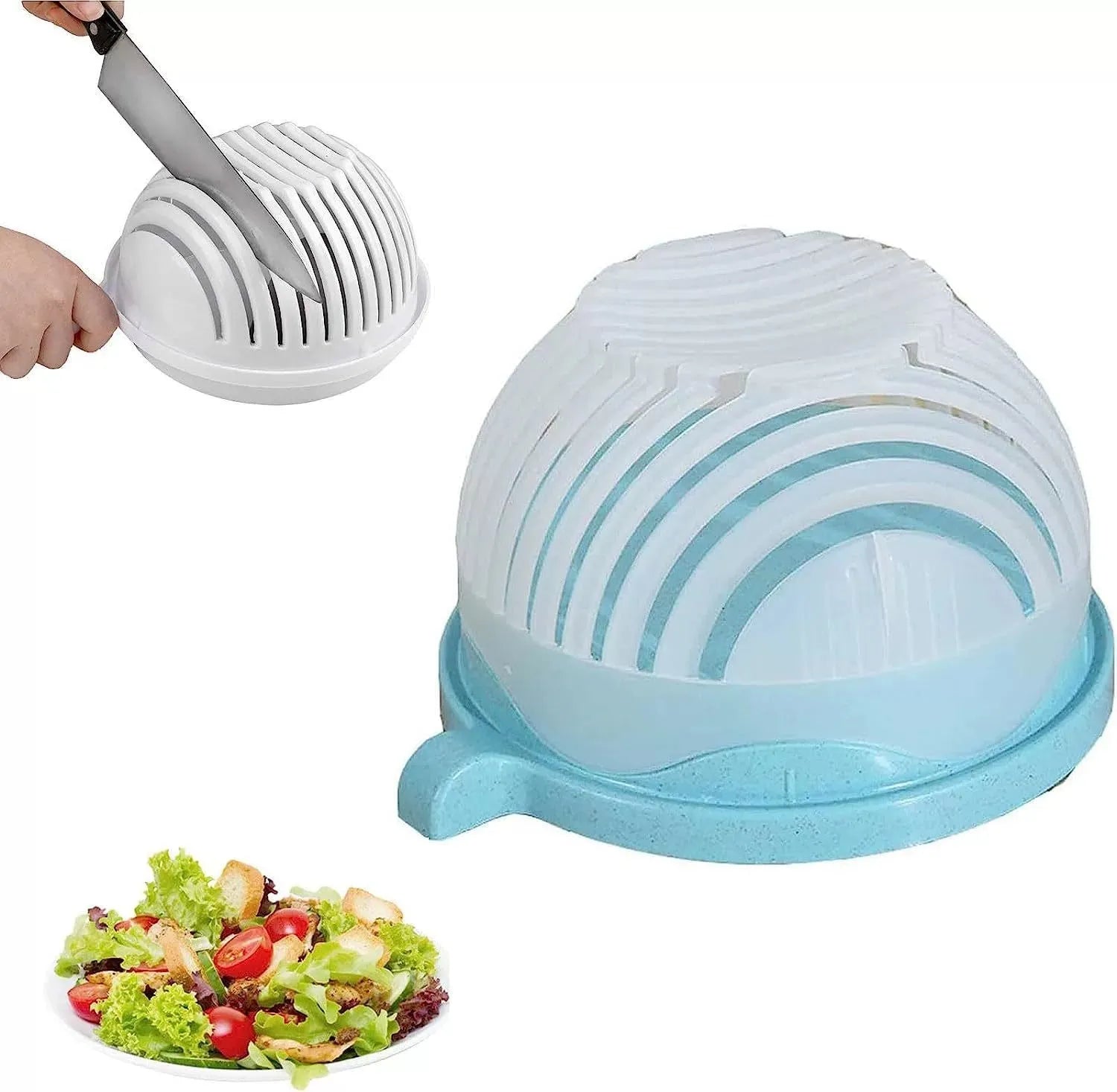 Creative Salad Cutter Bowl with lid and base, polypropylene plastic, blue colour, 13 cutting seams
