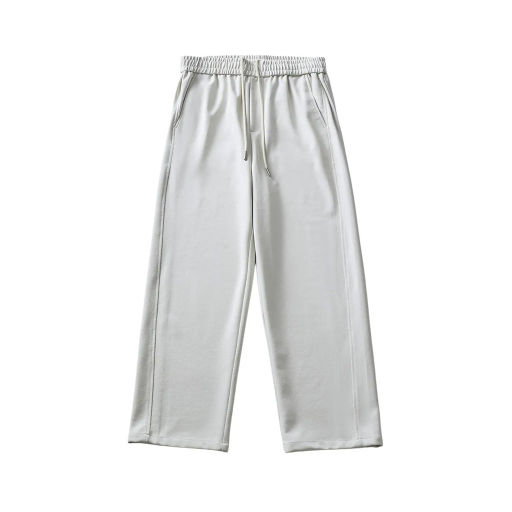 Men's straight-leg casual trousers in Paris grey with high waist and lace-up detail