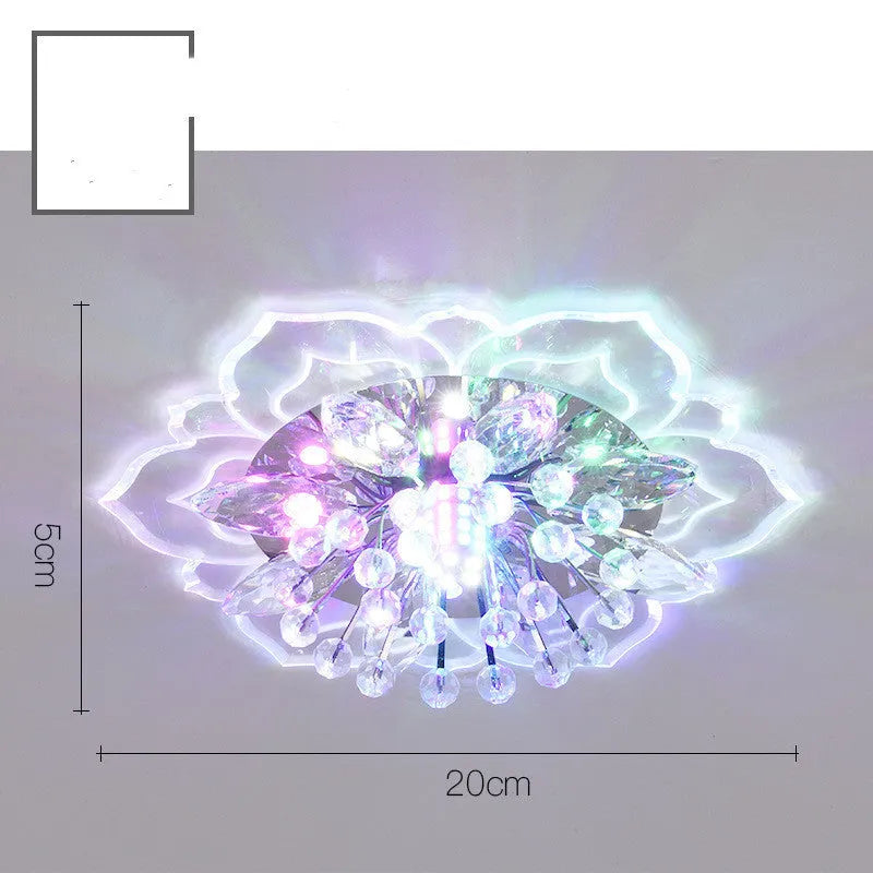 Modern crystal ceiling lamp with flower-shaped shade and LED light in warm white, white, or colour options.