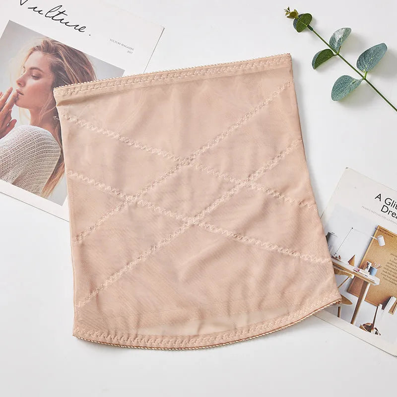 Black mesh postpartum belly band with cross waistband for waist trimming and tummy slimming