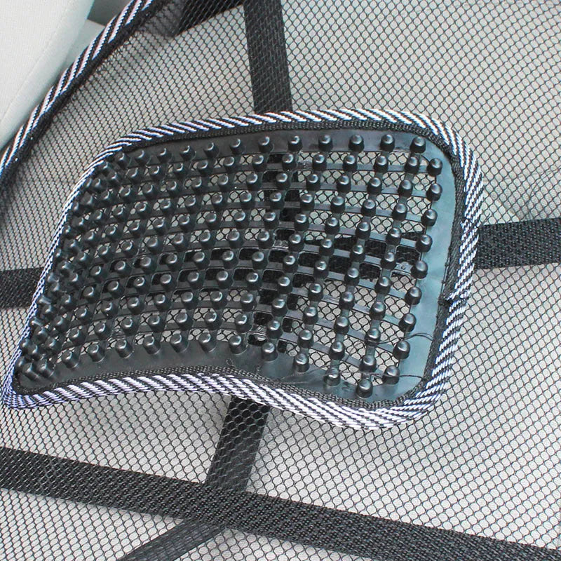 Black car lumbar support pillow with polypropylene leather and steel wire frame measuring 41x39cm