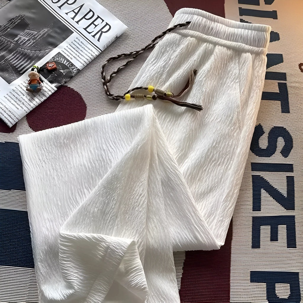 Men's Korean-style loose straight trousers in thin polyester fabric for summer wear