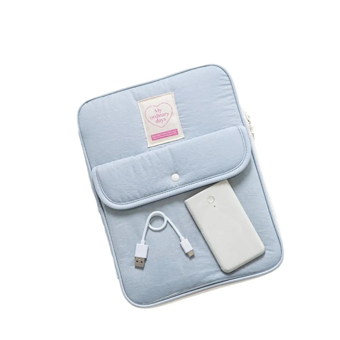 Nylon snap closure tablet bag in five colour options showing black, blue, lotus root, white and yellow variations