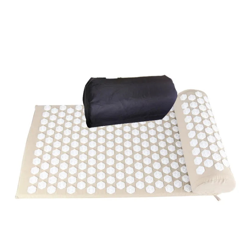 Lotus acupressure massage cushion and mat set in cotton with storage bag