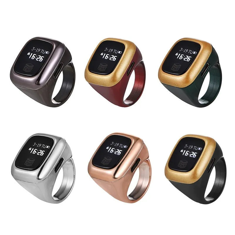 Al-fatiha electronic counter display with black casing shown next to rose gold and silver versions.