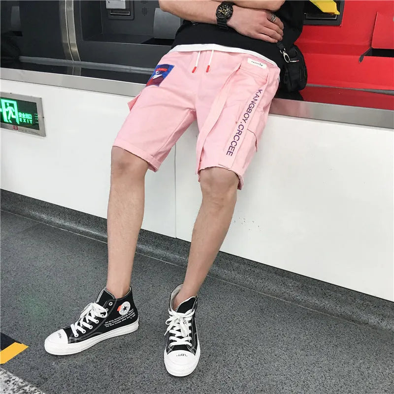 Men hip hop casual loose fit cotton shorts with letter print in black colour