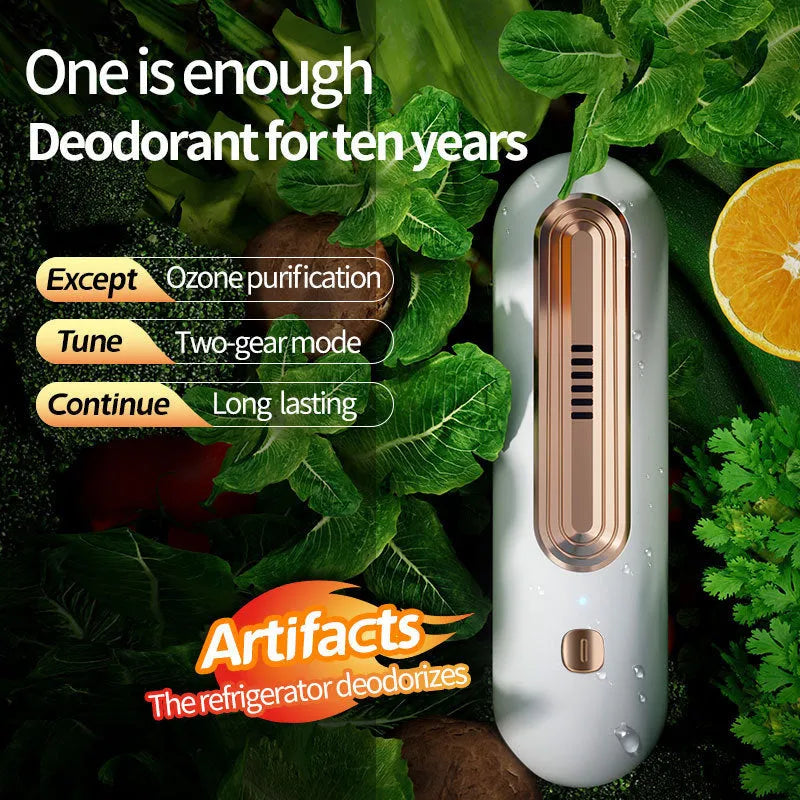 USB powered ozone refrigerator deodorizer in gold colour with quiet operation under 36dB for small spaces under 10 square metres