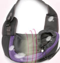 Blue pet carrier backpack for a small dog, showing padded interior and shoulder straps.