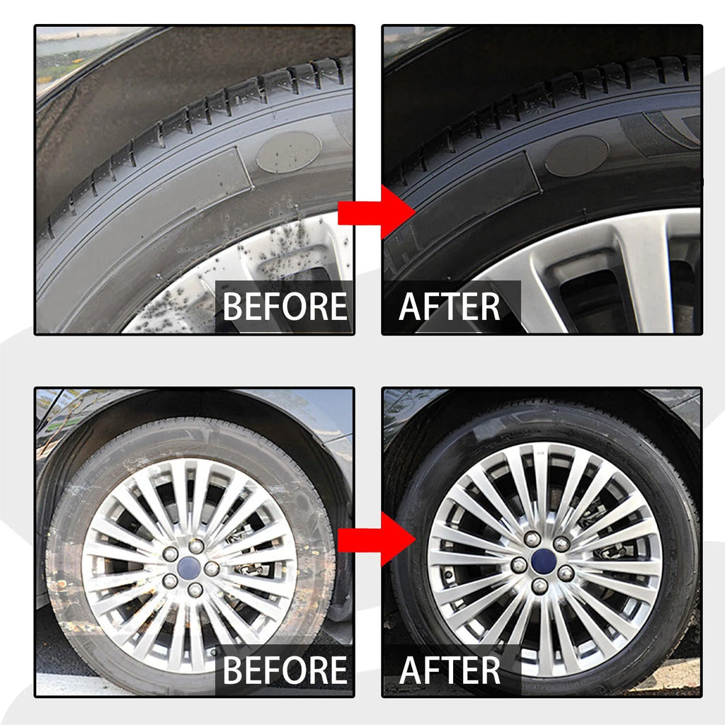 Car tire cleaner in a 4.5x18.7cm PE bottle with a 20x20cm towel for wheel hub cleaning
