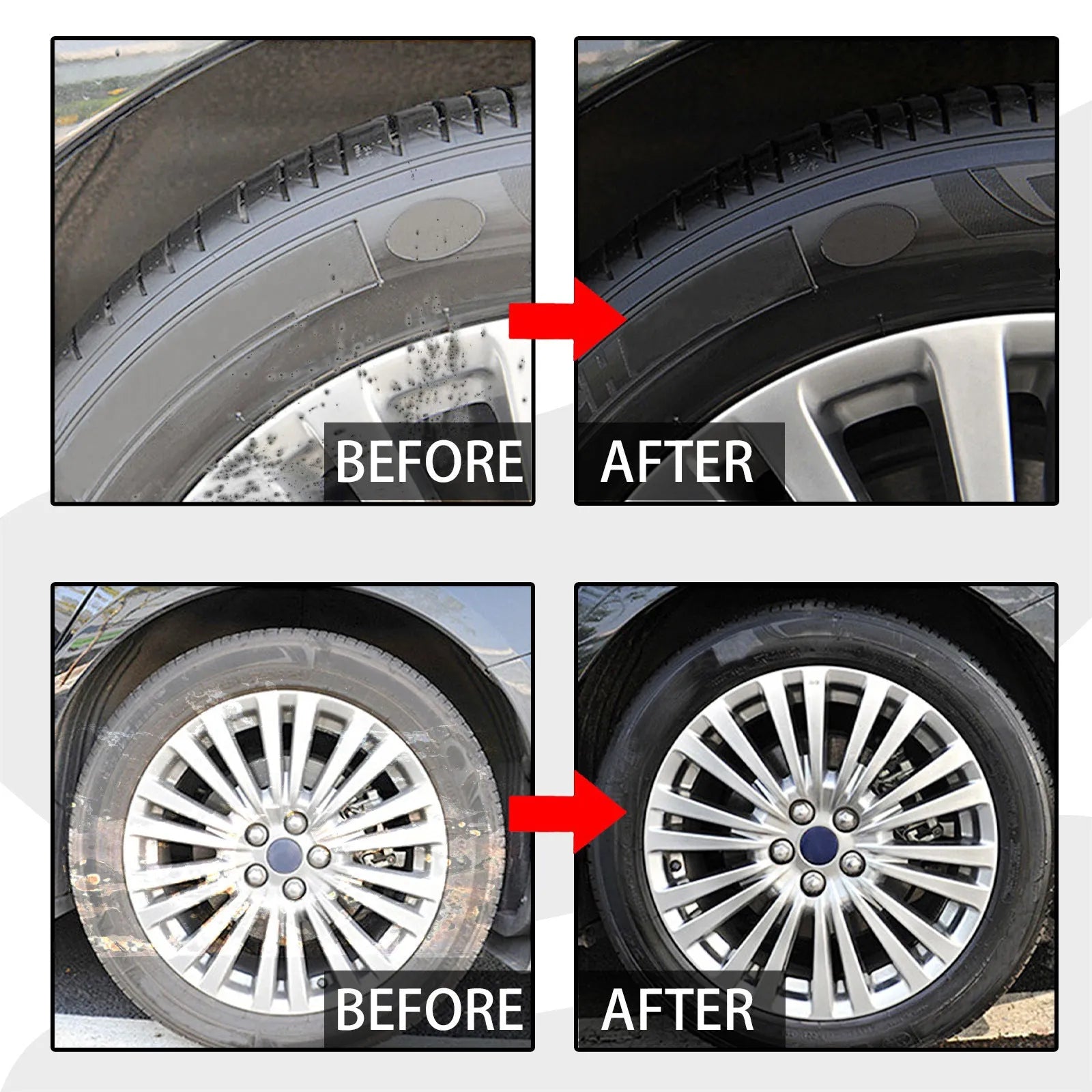 Car tire cleaner in a 4.5x18.7cm PE bottle with a 20x20cm towel for wheel hub cleaning