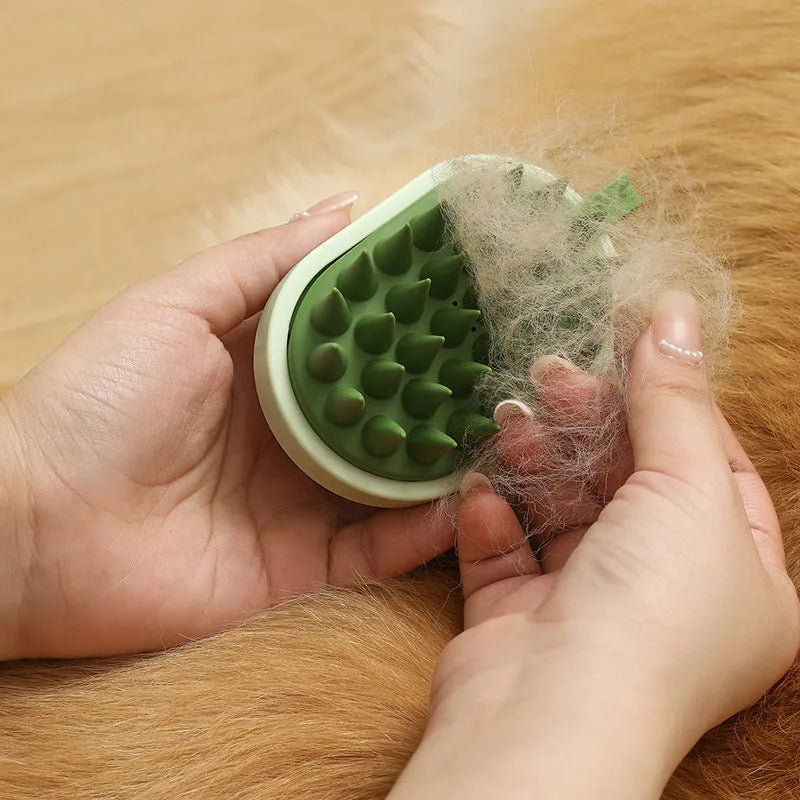 Silicone pet grooming brush with massage head for hair removal and bathing