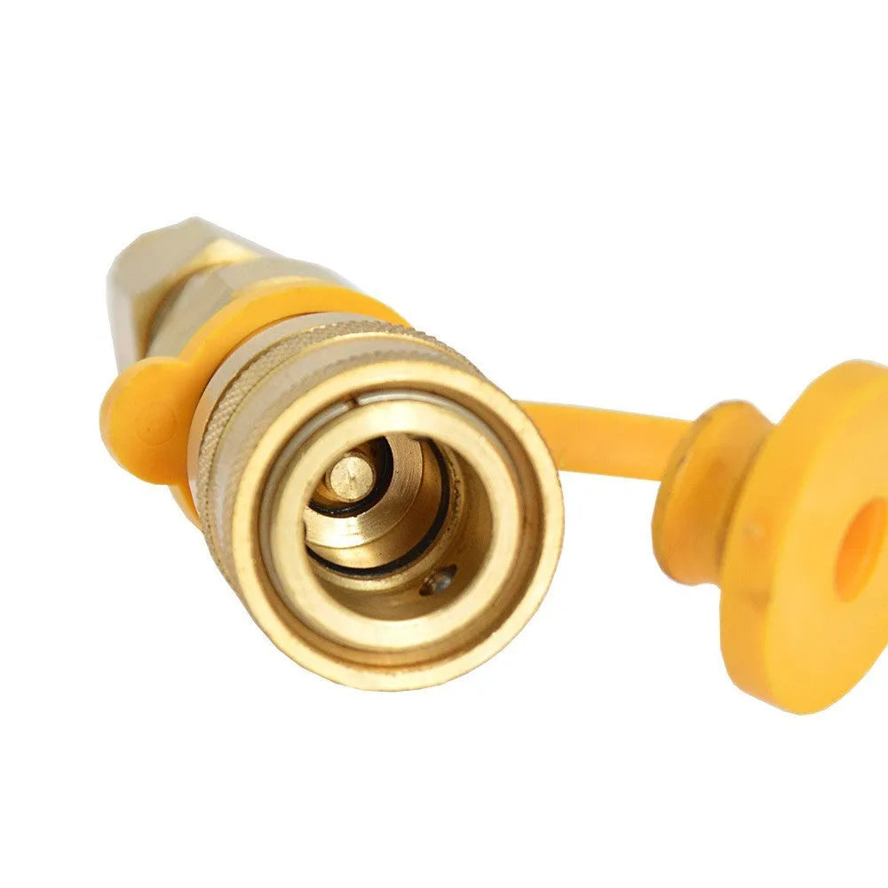 Gold brass propane tank connector with 3/8 inch American standard thread