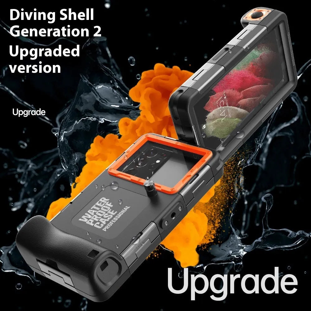Black Orange metal phone case with lanyard for universal fit, showing all inclusive waterproof design