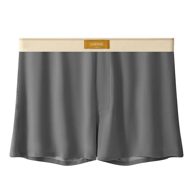 Men's solid colour ice silk underwear with a loose fit and mid waistband on a neutral background.