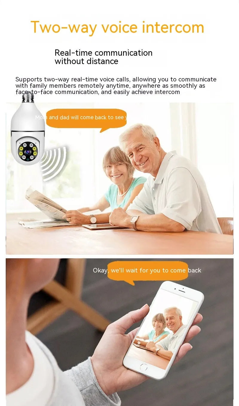 Wireless bulb security camera with full colour night vision and 1080p HD capture in plastic and metal housing