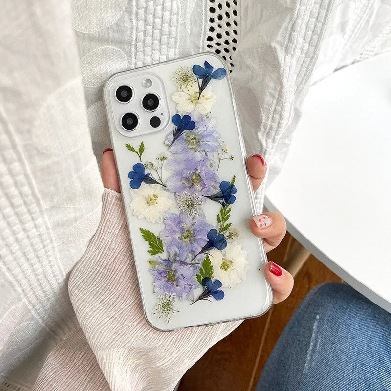 Soft TPU iPhone case with dried purple flower basket design compatible with multiple Apple phone models