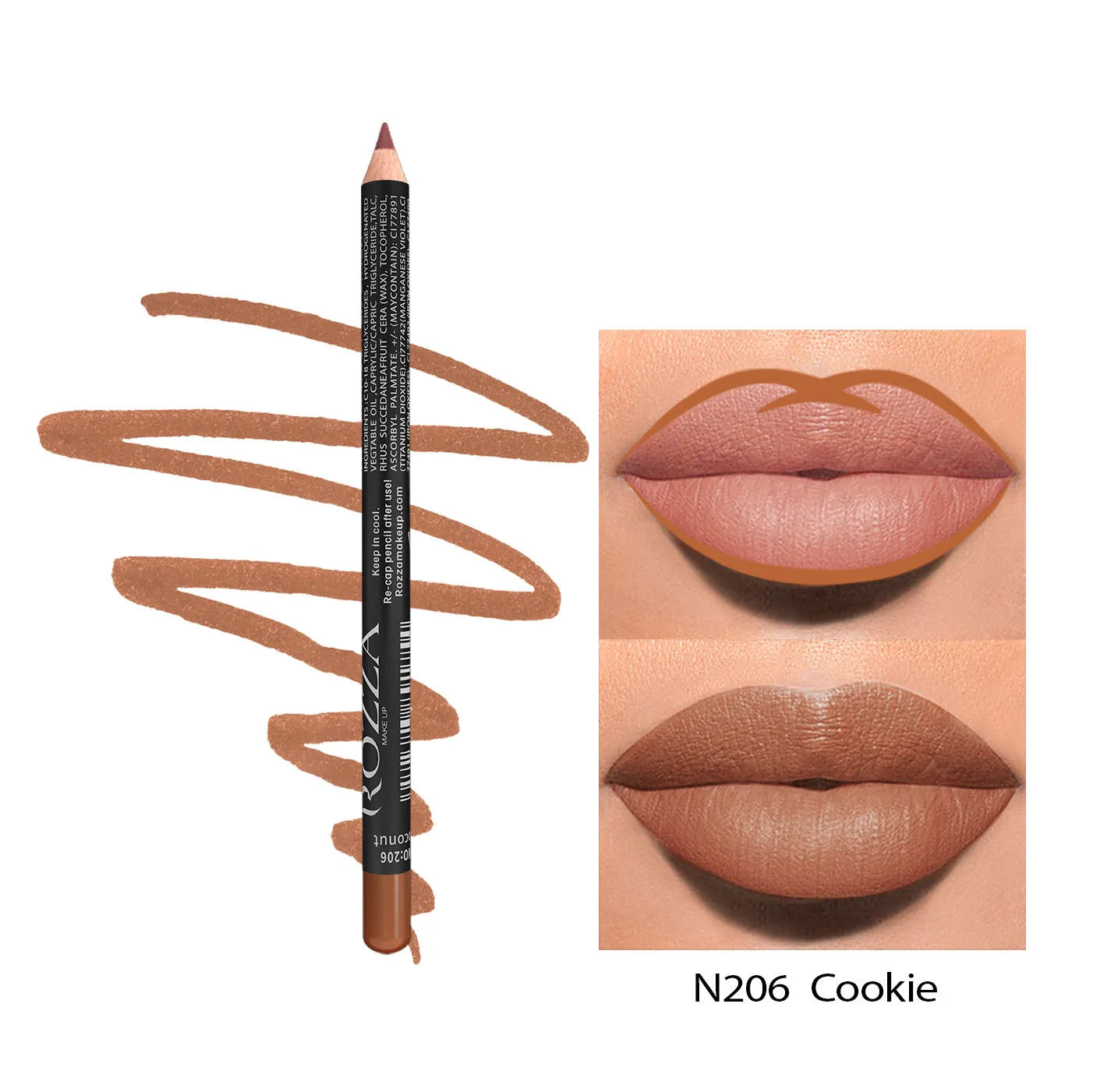 Matte finish lip liner wood pencil in nude shades for long-lasting, waterproof wear.