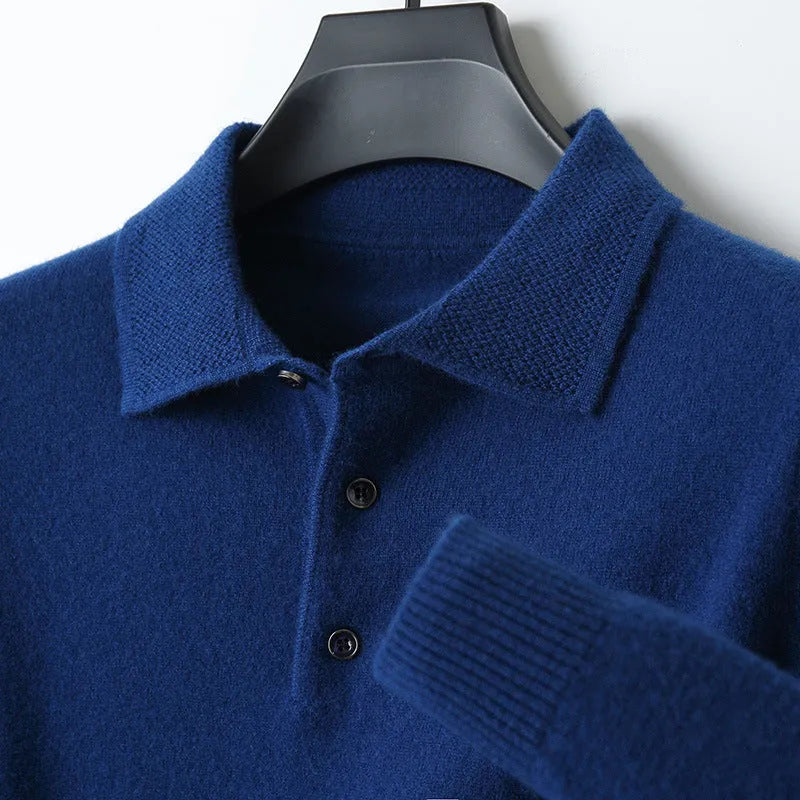 Men's wool polo collar pullover sweater in multiple colours with long sleeves