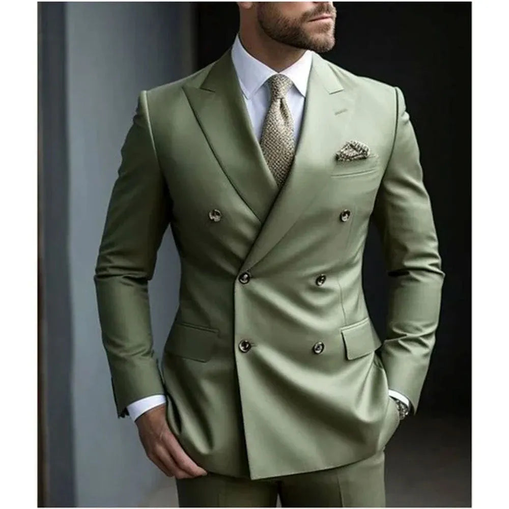 Korean slim fit men's two-piece suit in cotton blend fabric available in multiple colours