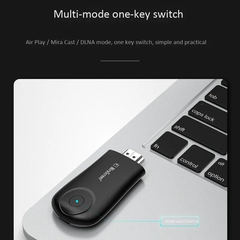 Black wireless screen player device with HDMI port for phone and laptop mirroring