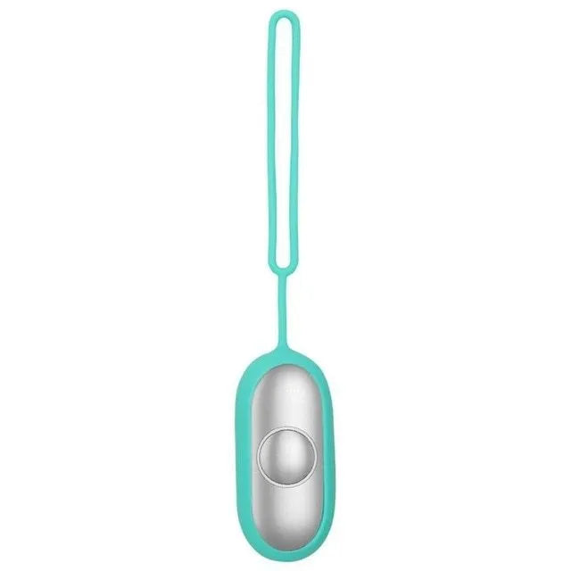 Handheld micro-current sleep aid device in grey, green, or orange colours with USB charging cable