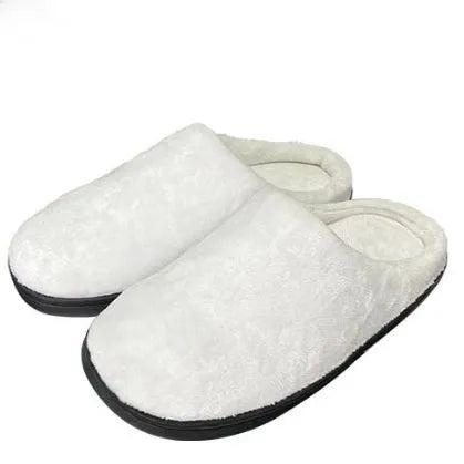 Pattern printed cotton flannel slippers with TPR sole shown in available sizes