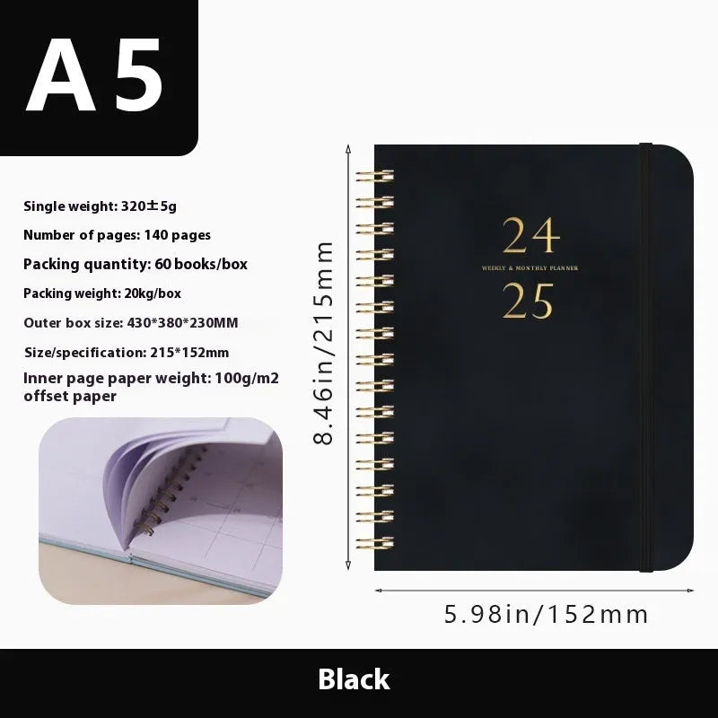 A5 size PU leather notebook with metal coil binding in a choice of solid colours.