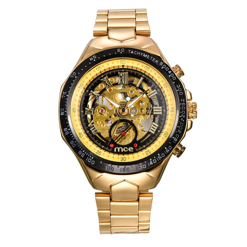 MCE men's explosion-proof mechanical watch on wrist, showing robust case and clear dial.