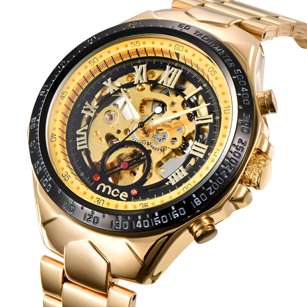 MCE men's explosion-proof mechanical watch on wrist, showing robust case and clear dial.