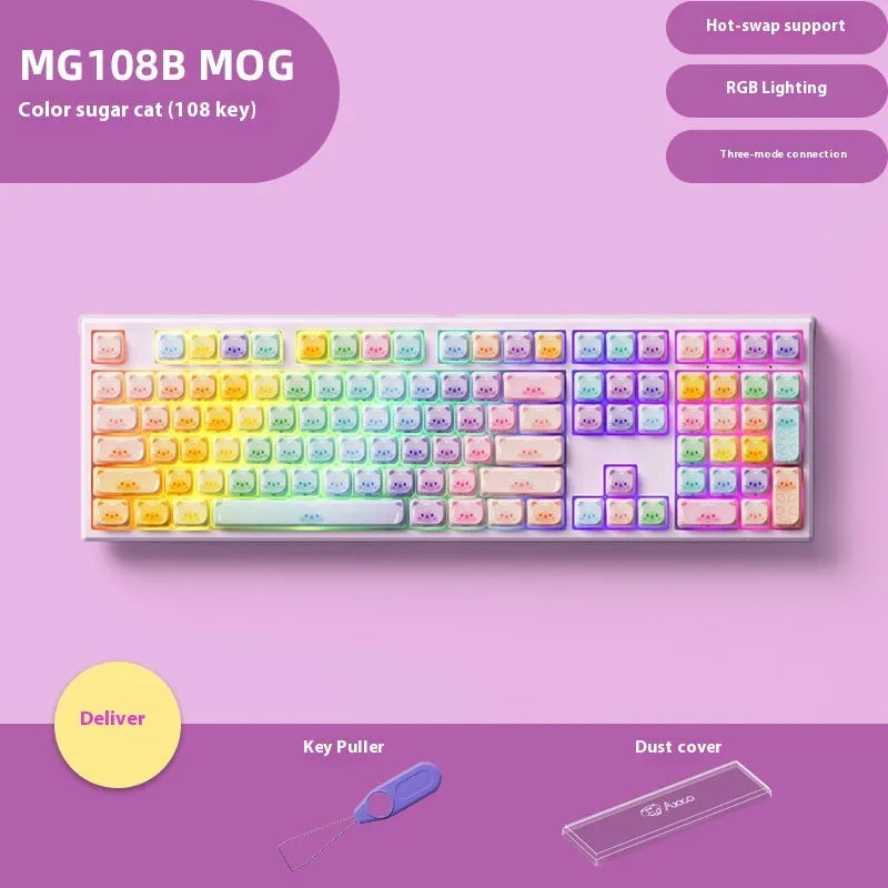 Coloured sugar cat mechanical keyboard with Bluetooth connectivity and piano shaft switches
