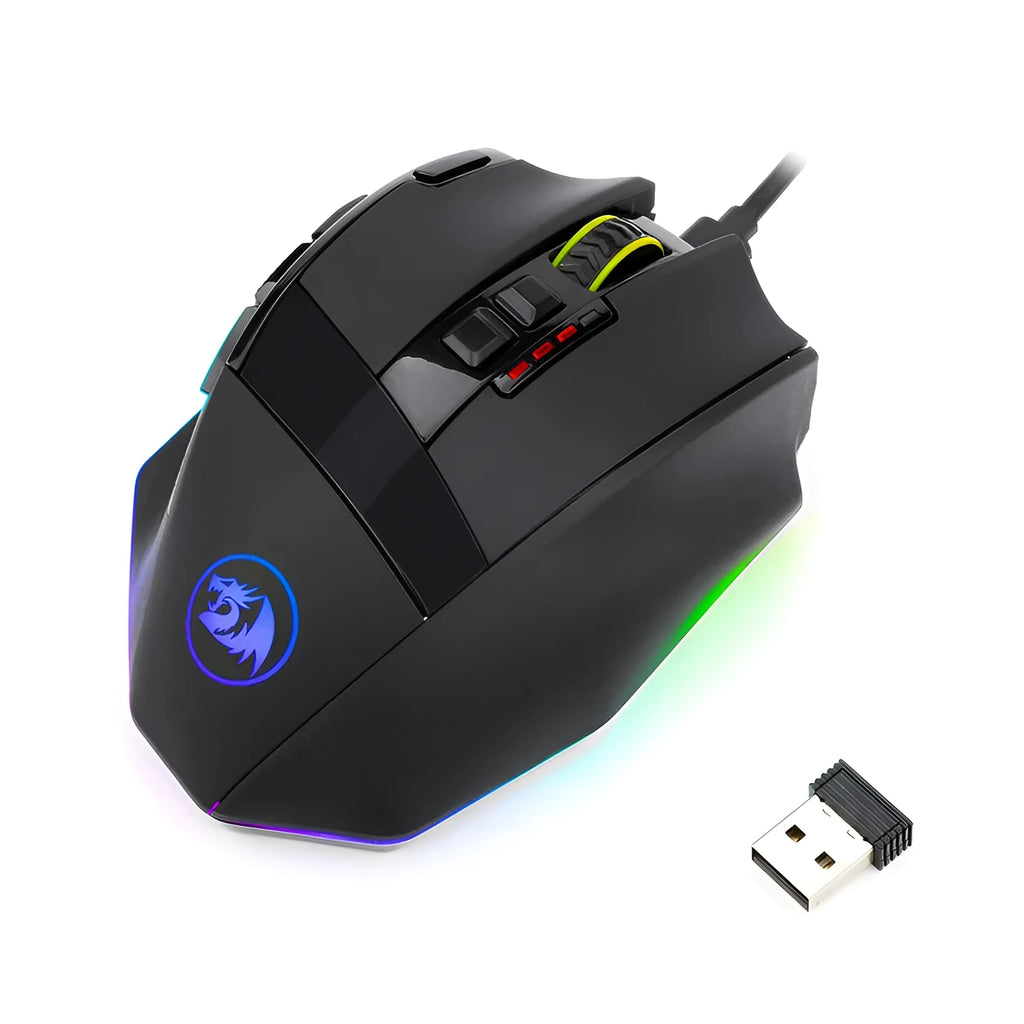 Black Redragon M801P wireless gaming mouse with nine buttons and ergonomic design