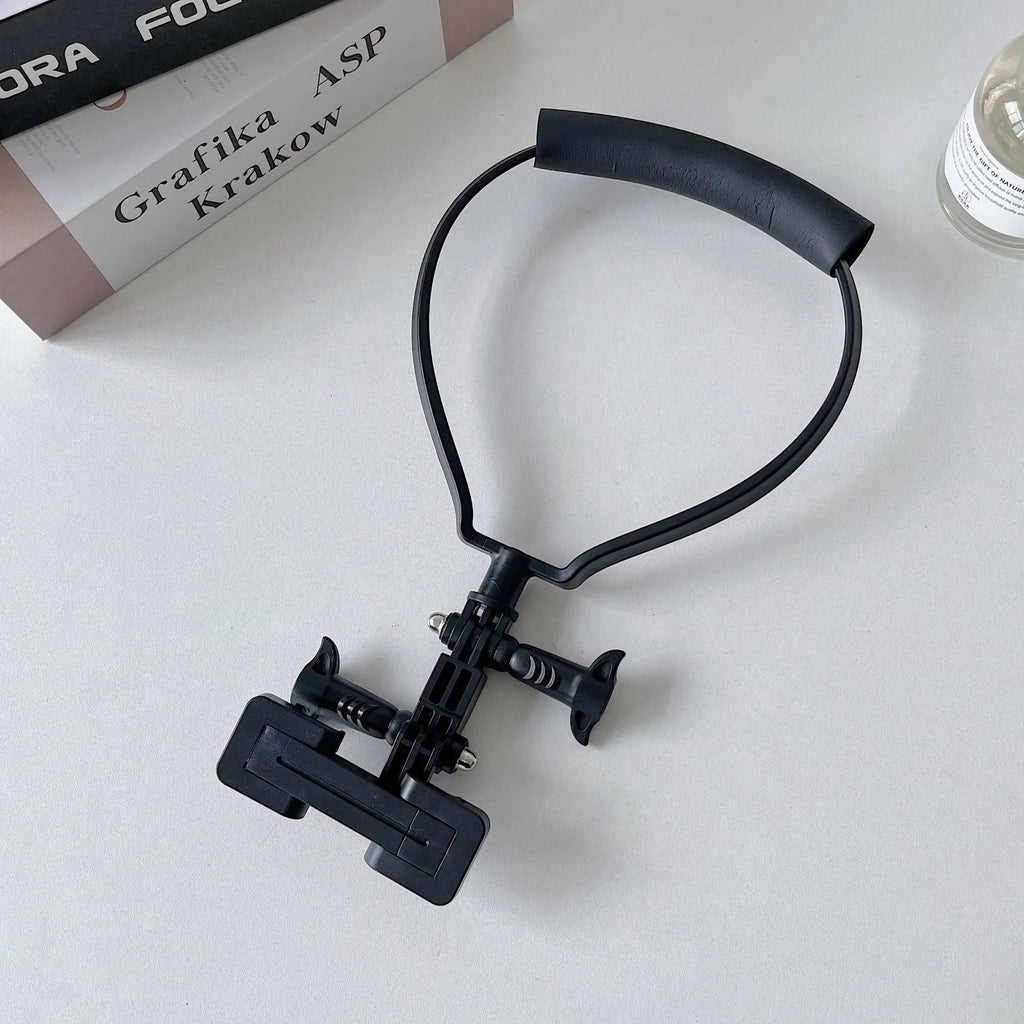 Black plastic universal cell phone neck hanging bracket with horizontal and vertical rotating clip and extension piece