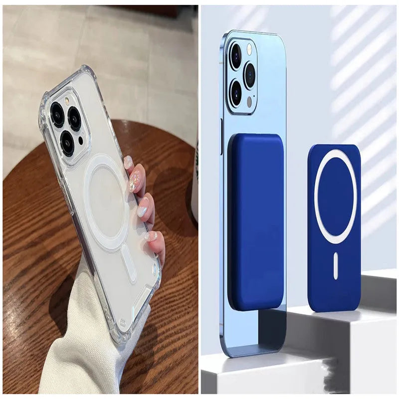Fully transparent frosted PC iPhone case with four-corner airbags and MagSafe magnetic suction.