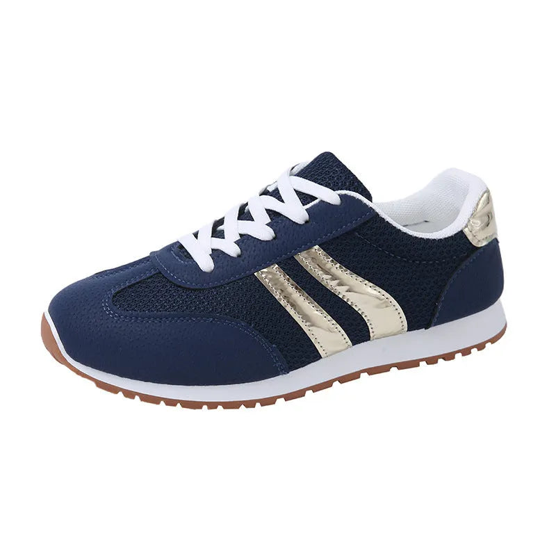 Blue women's casual tennis shoes with cross shoulder straps and non-slip rubber soles