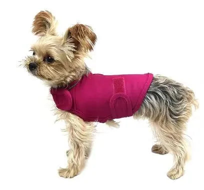 Brown brocade cotton dog anxiety tank top for separation relief, sized for medium dogs.