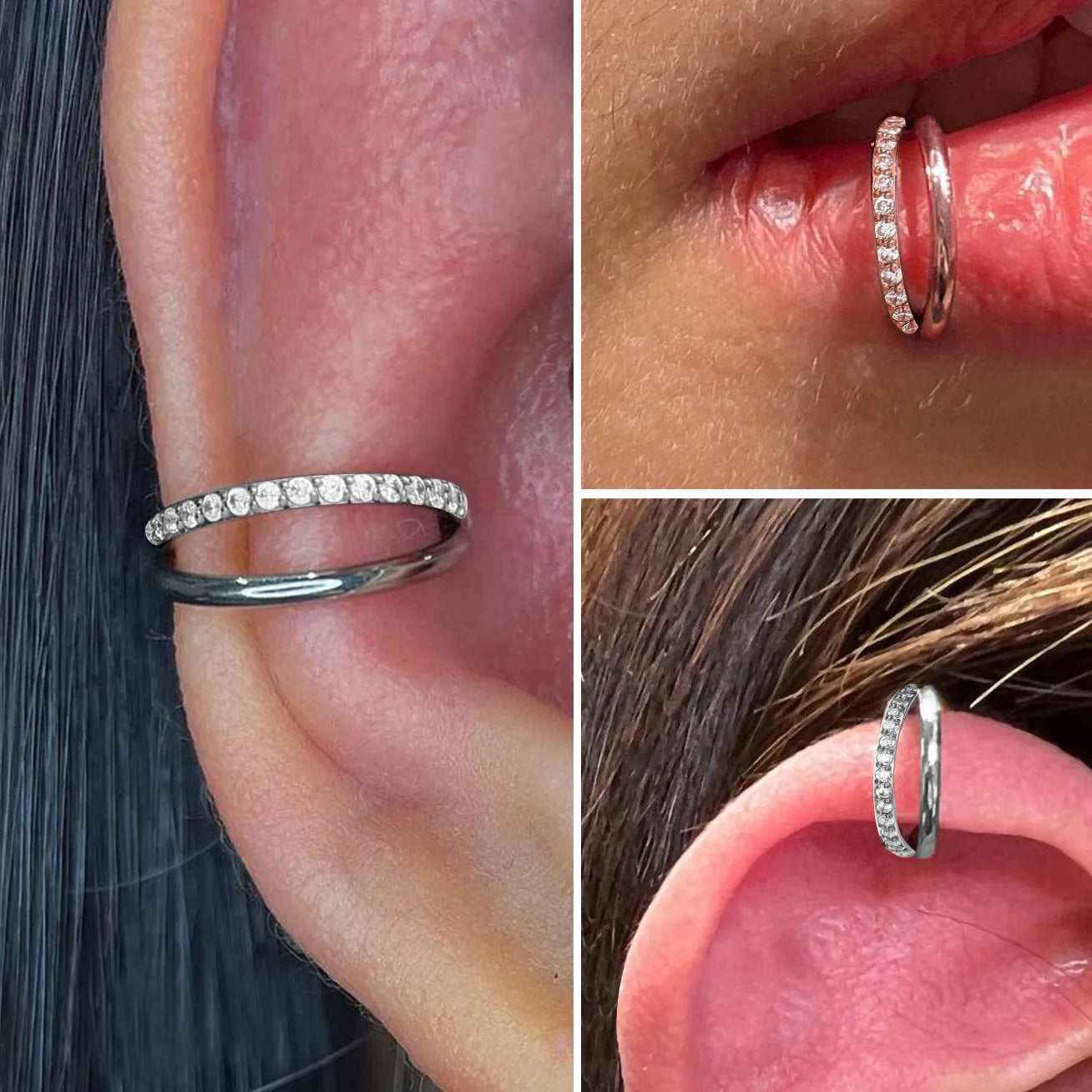 Titanium alloy fork nose ring body jewellery on a plain background showing post length options.