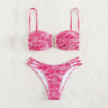 Women's floral high-waist bikini swimsuit in solid colour with separate bra and panties