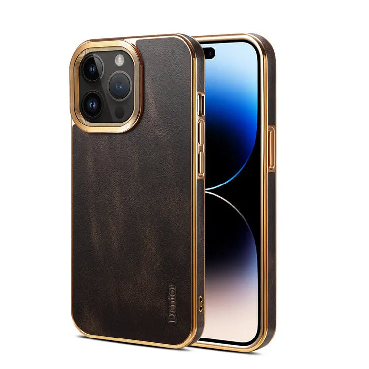 Handmade vintage leather iPhone case in black, brown, navy blue, or wine red