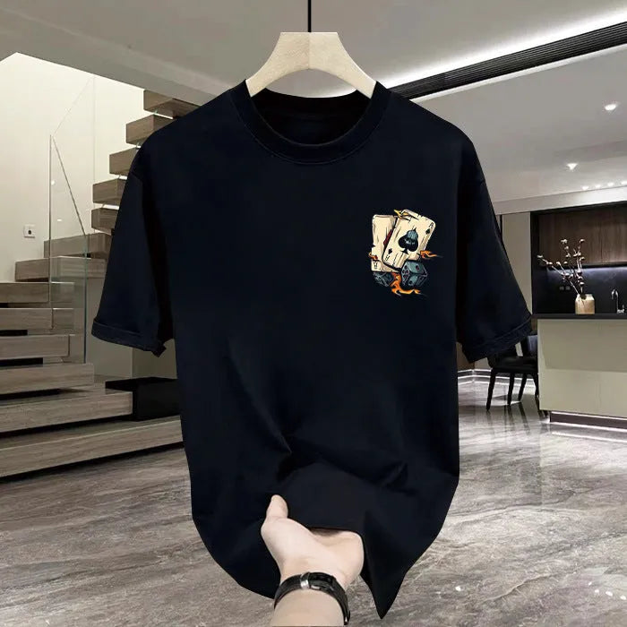 A plain black or white heavyweight cotton men's short-sleeved T-shirt